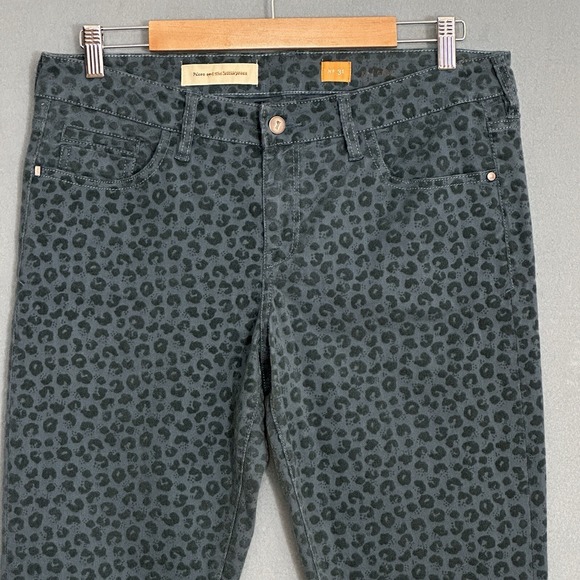 Pilcro Womens Jeans 31 Stet Teal Blue Flocked Velvet Leopard Animal Boho Western - Picture 3 of 16